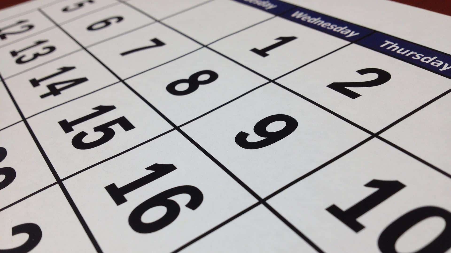 Close up of a calendar