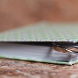 Closed notebook with green cover