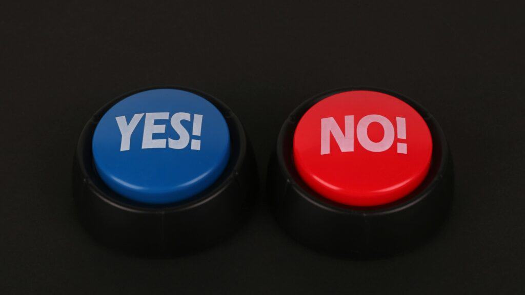 A blue "Yes" button and a red "No" button