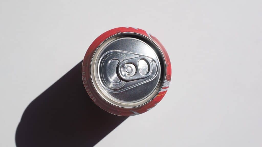 View of top of a red can of cola