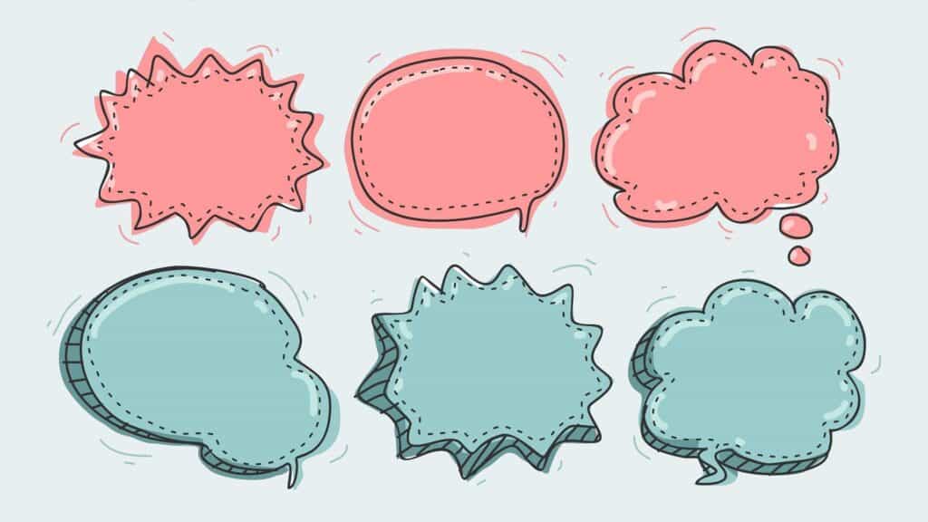 Pink and blue empty cartoon speech bubbles