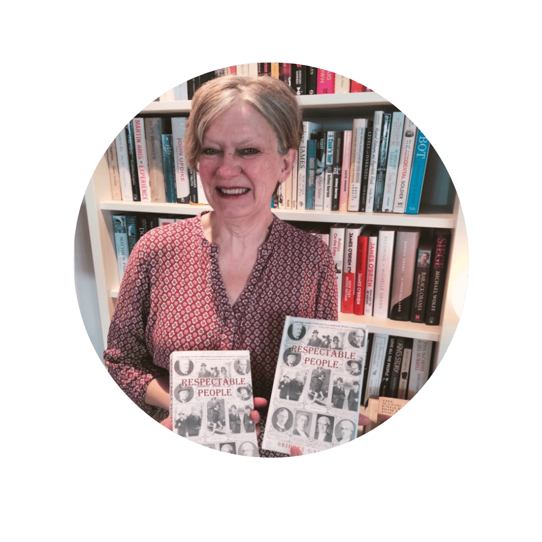 Bridget Gardiner holding copies of her book, Respectable People
